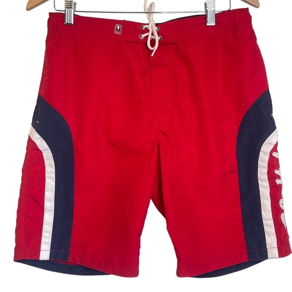 Tommy Hilfiger Men’s Red White Blue Slash Pockets Mesh Lined Board Short…